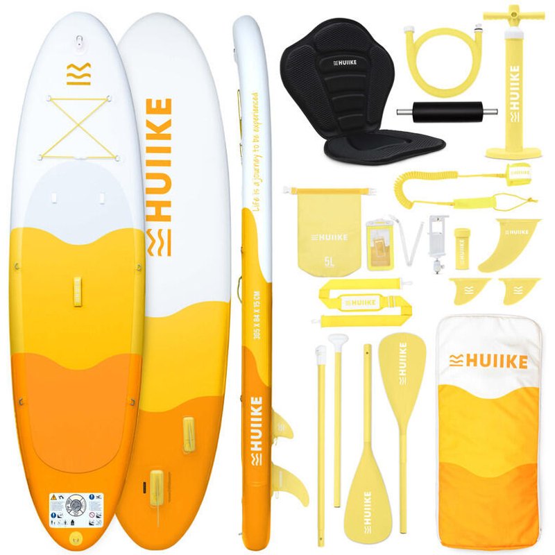 Stand Up Paddling Board Aufblasbar 10’ zum Kajak Umbaubar, bis 130 kg, Gelb