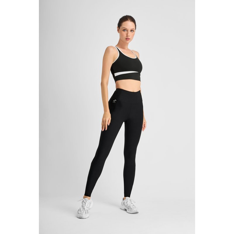 Damen mesh Leggings lang mit Handy-Taschen-Hüfttasche für Smartphone-schwarz