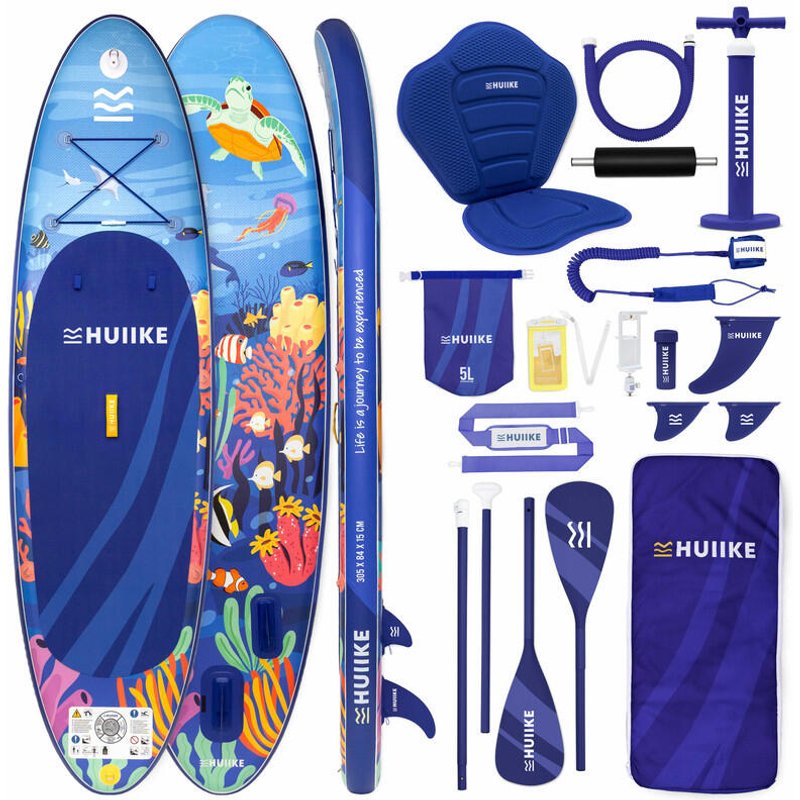 Stand Up Paddling Board Aufblasbar 10’ zum Kajak Umbaubar, bis 130 kg, Blau
