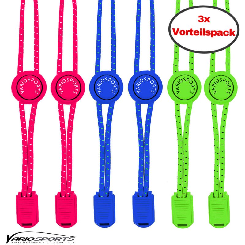 Variosports Shoelaces-Schnürsenkel-3er Pack-pink-blue-green
