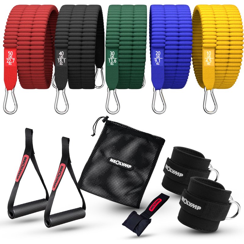 NEOLYMP Resistance Bands Set – 5 Fitnessbänder, Türanker & Griffe 4,5–68kg