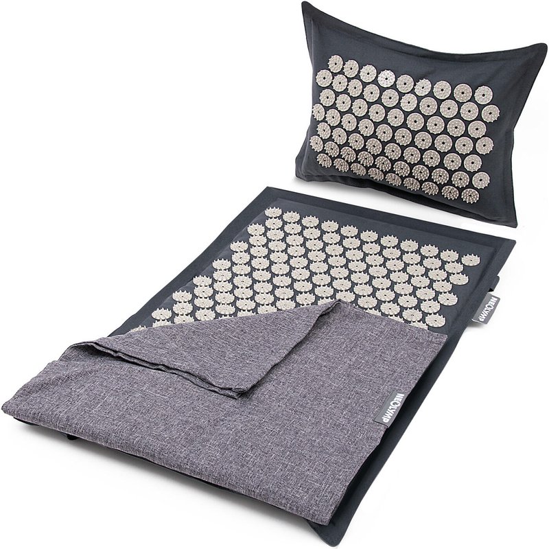 Akupressurmatte Set – Grau-Anthrazit – 5.670 Spitzen mit Kissen und Tragetasche