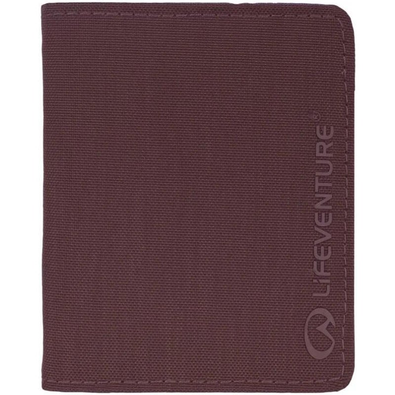 Lifeventure RFID-Geldbörse aus recyceltem Stoff, plum, kompakt und leicht