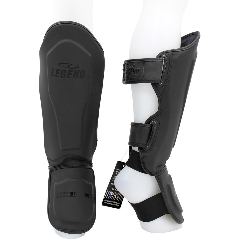 Kickbox-Schienbeinschoner Legend Best Herren/Damen Mattschwarz PU