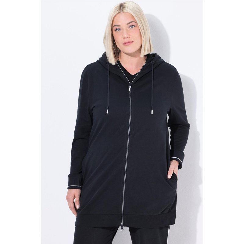 Damen Sweatjacke Zierpaspel Oversized Kapuze 2-Wege-Zipper