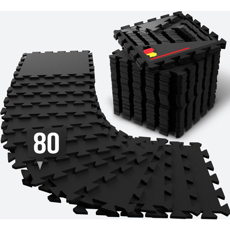 Bodenschutzmatte Fitness – Vollgummi-Bodenmatte – 80er-Set Puzzlematten