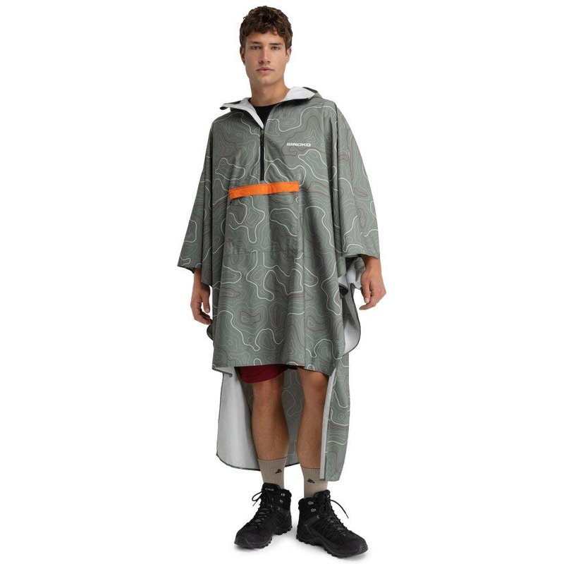 Men & Women Hiking waterproof rain poncho Rinjani Green Green