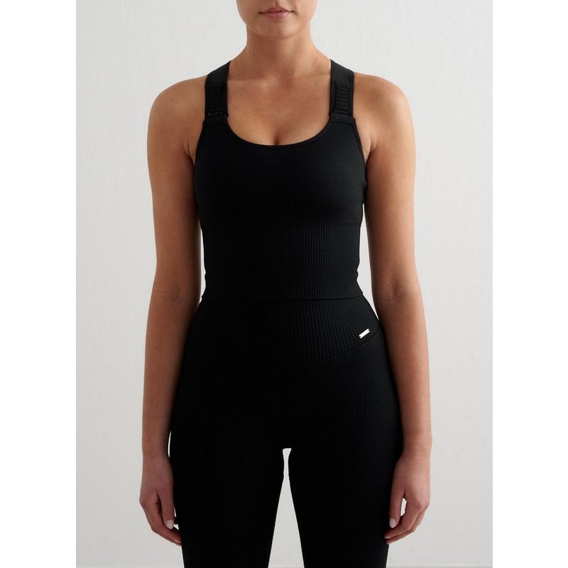 Damen Sport-BH Starker Halt Gerippt Nahtlos Bralette Schwarz