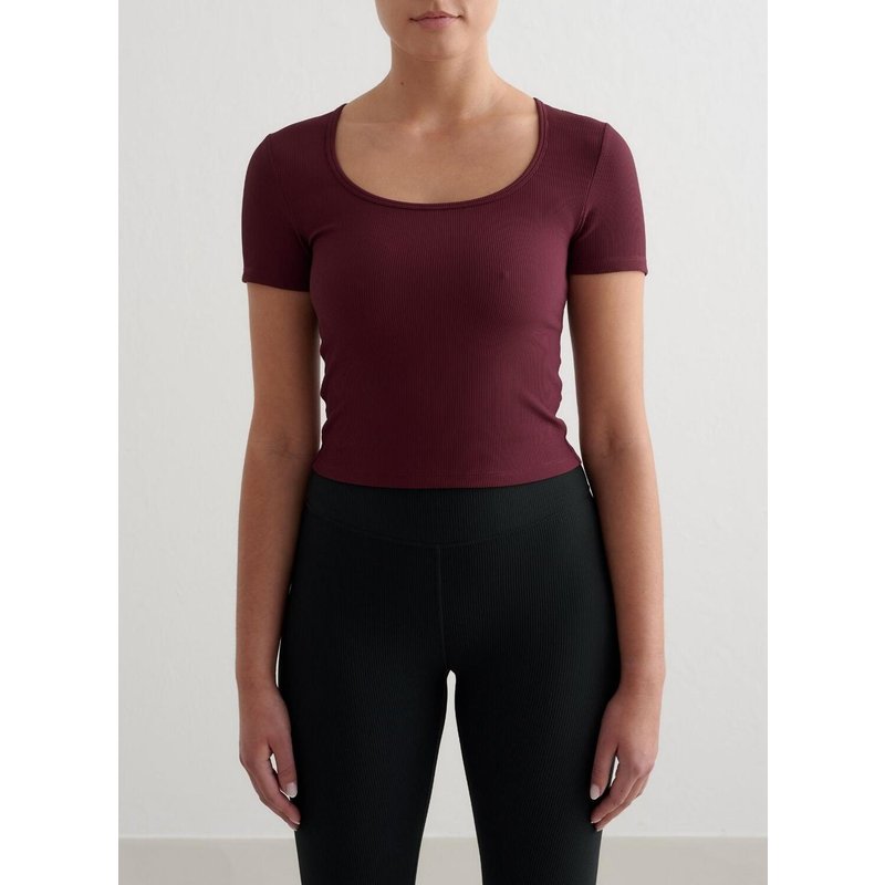 Damen Kurzarmshirt Schnelltrocknend second skin Gerippt Performance Kirsche