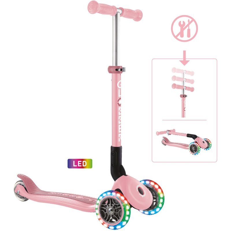 GLOBBER JUNIOR FOLDABLE LIGHTS pastellrosa, mit Leuchtrollen