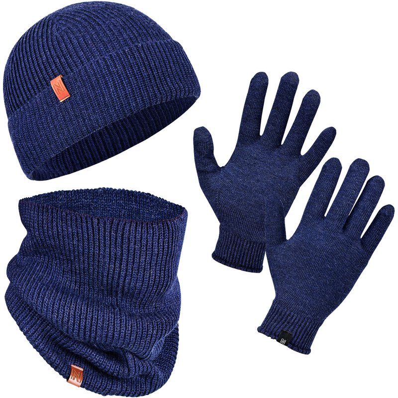 70% Merinowolle Mütze-, Halswärmer- und Handschuh-Set - Winterset