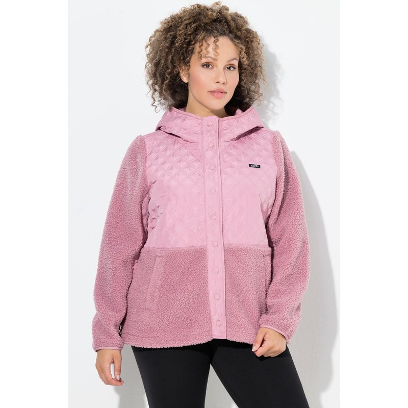 Damen Fleecejacke Stepp Kapuze Druckknöpfe