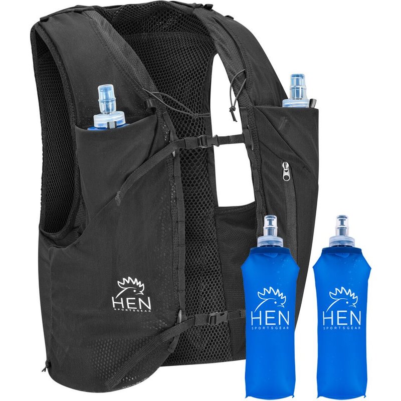 Trail-Rucksack - Marathon-Weste - schwarz- mit 2 Trinkflaschen 500 ml