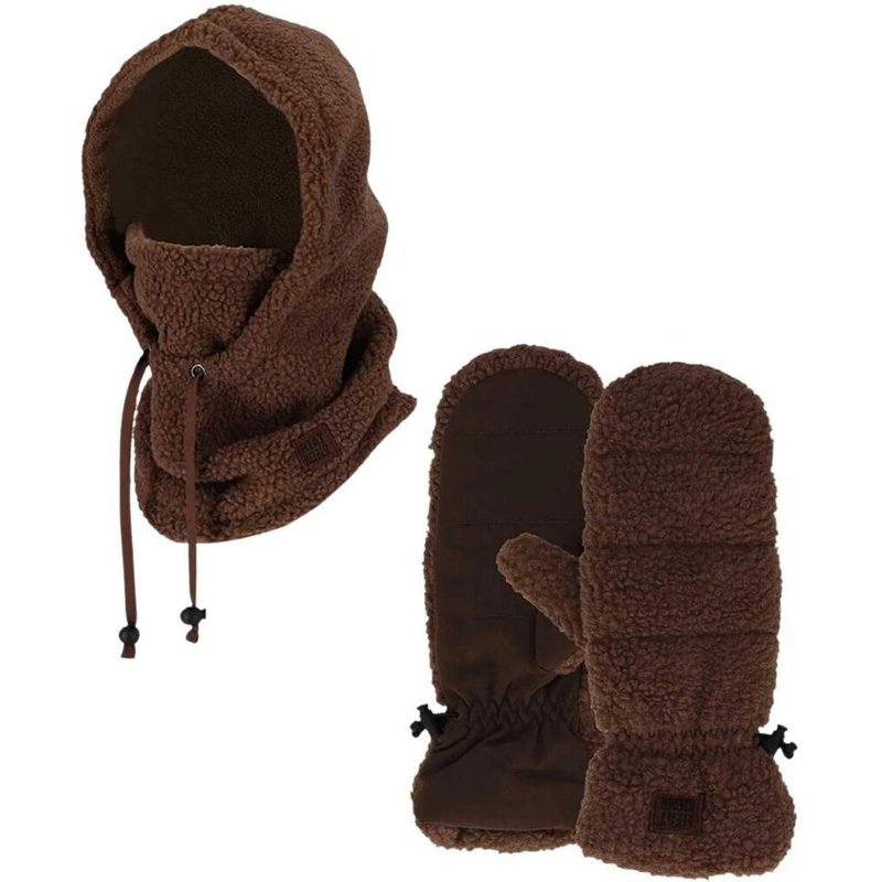 Winter-Set Damen Teddy - Sturmhaube + Fäustlinge - Taupe