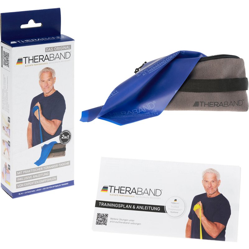 Fitnessband 2,5 m in Reißverschlusstasche Blau Extra stark Fitness