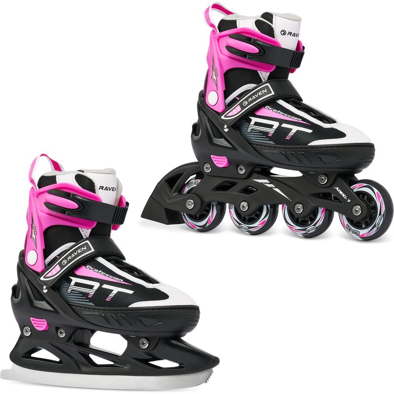 Verstellbare Rollschuhe Schlittschuhe 2in1 Profession Schwarz/Rosa