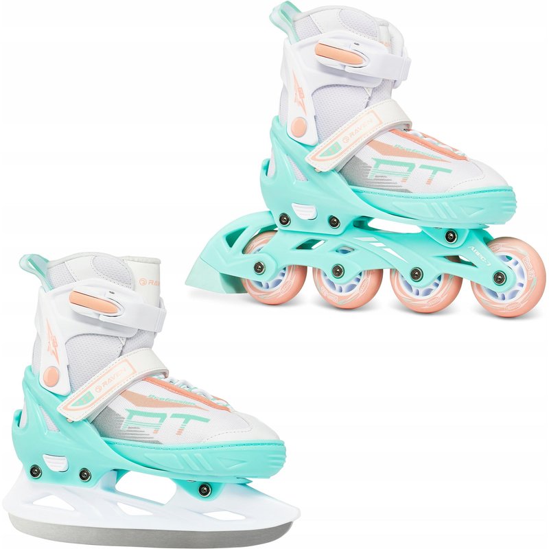 Verstellbare Rollschuhe Eishockeyschuhe 2in1 Profession Weiß/Mint/Orange