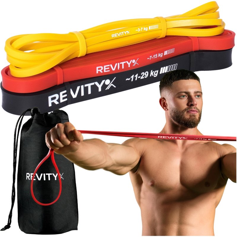 Fitness Widerstandsband 5er Set mit Zubehör und Trainingsplan Power Bands 3–29kg