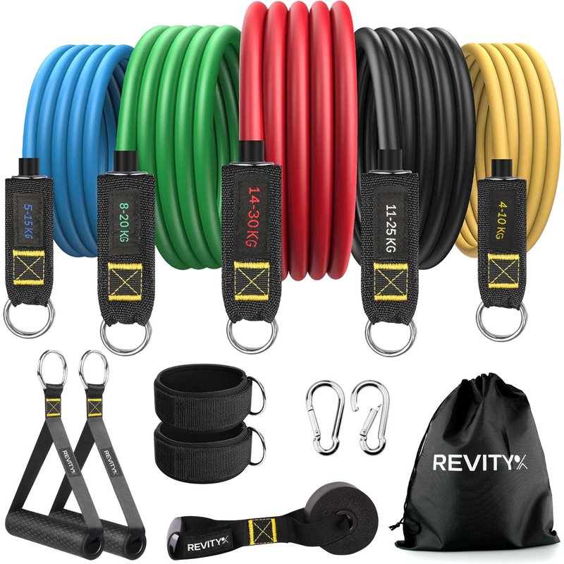 Fitness Widerstandsbänder 5er Set Workout Bands mit Zubehör und Trainingsplan