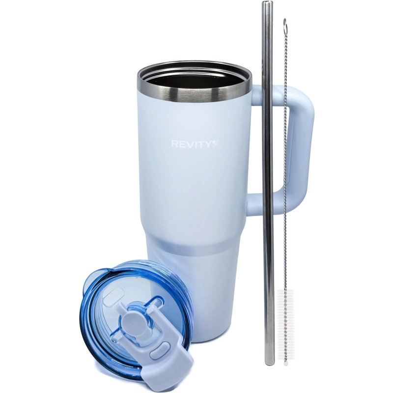 Thermobecher aus Edelstahl Isolierbecher mit Strohhalm und Griff, 900 ml