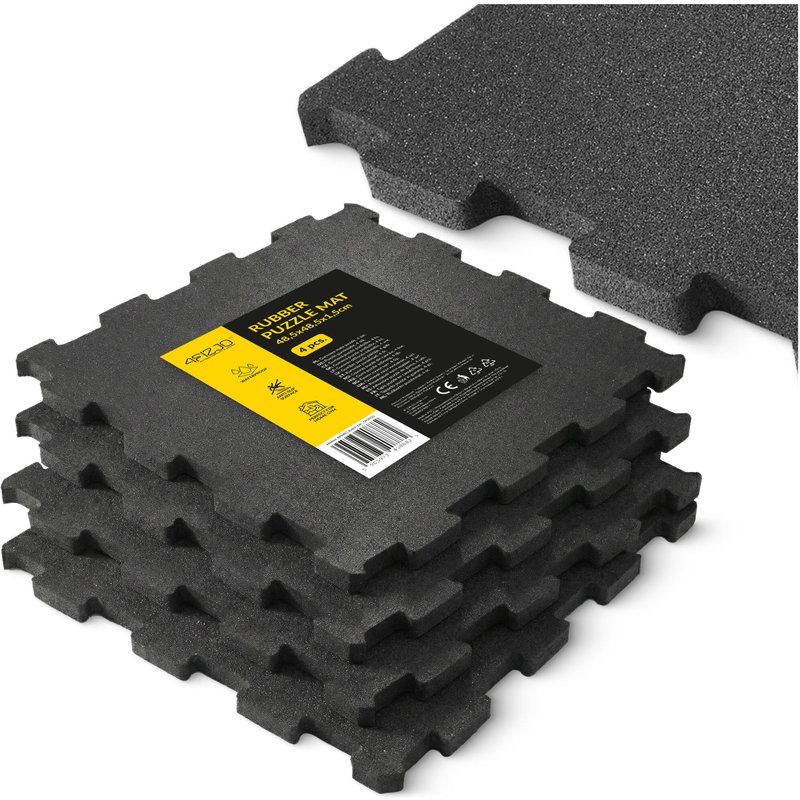 Gummipuzzle Set 48,5x48,5x1,5cm Schwarz Bodenschutzmatte Fitness 4FIZJO