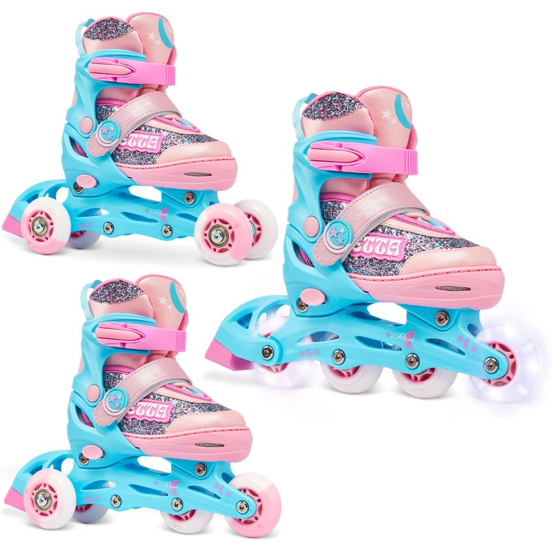 Verstellbare Rollschuhe 3in1 Etta Pink/Blue Leuchtende LED-Räder