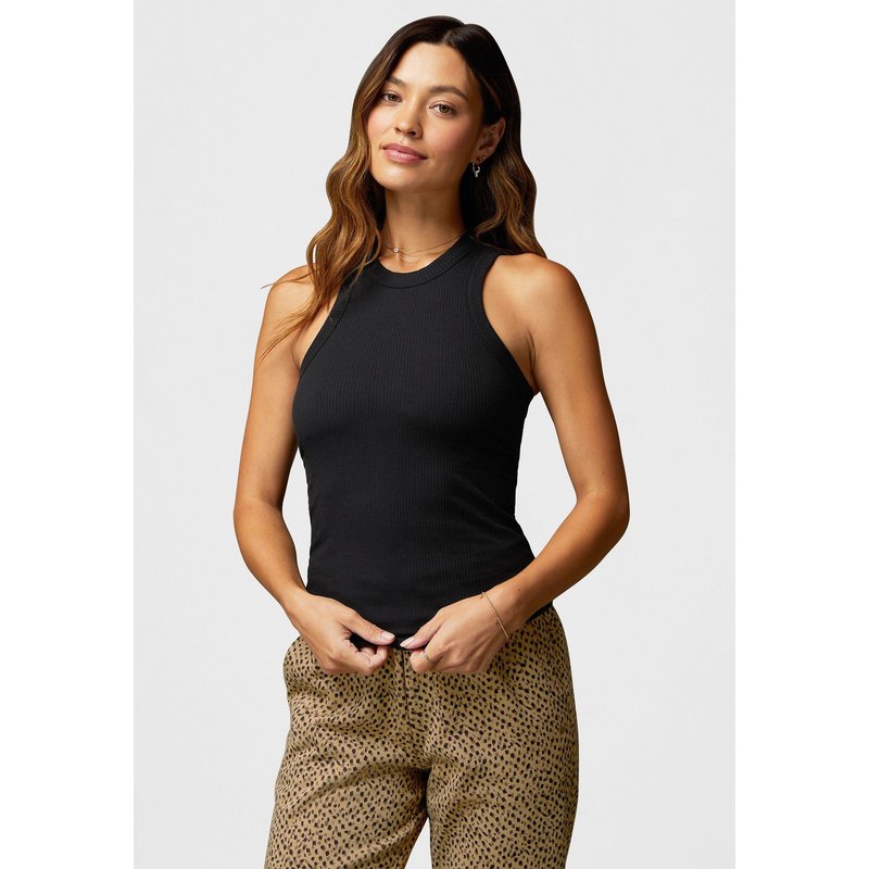 Damen Tanktop High Neck Rib Mit Integriertem Bh