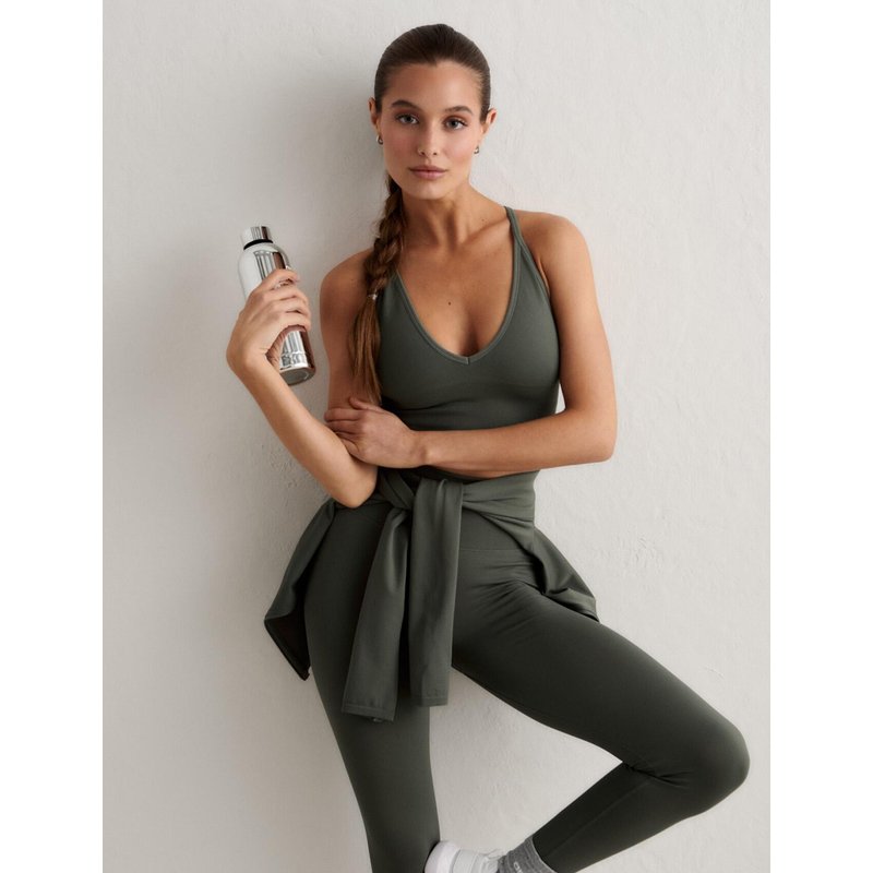 Damen Sport-BH Nahtlos Überkreuzter Rücken Herausnehmbare Einlagen Shape Grün