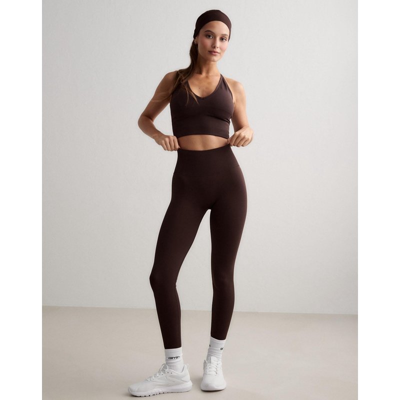 Damen Tights Hoher Bund Nahtlos invisible scrunch squat proof Shape Braun