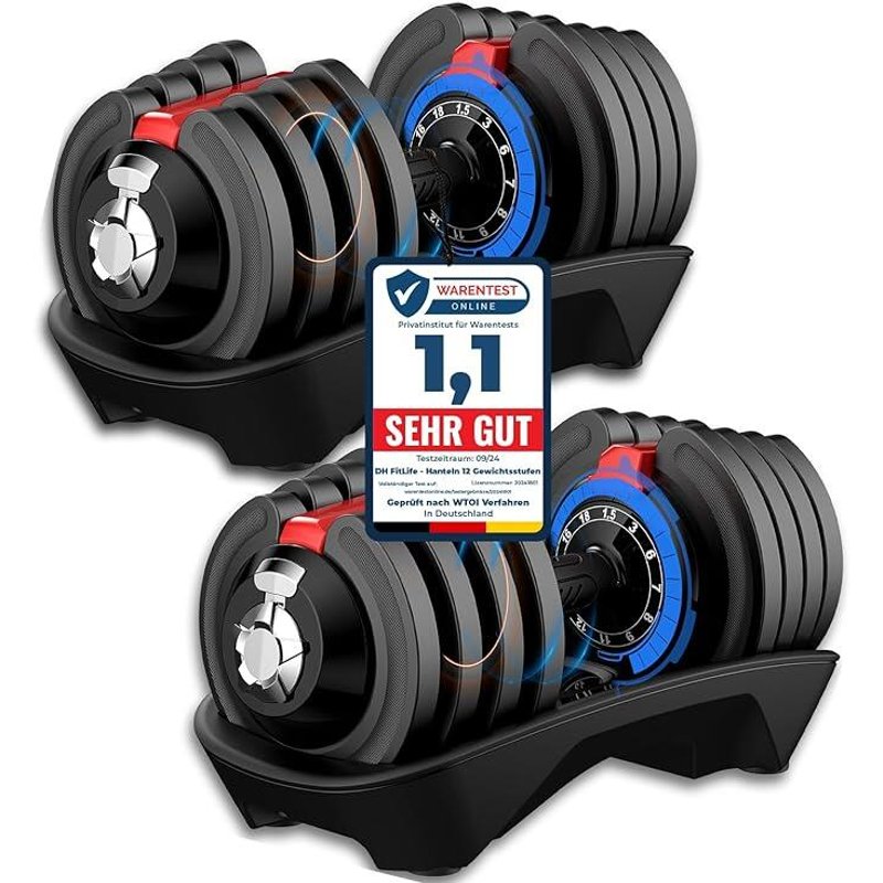 18kg verstellbare Hanteln Set, 12 Stufen, Kurzhanteln 12-in-1