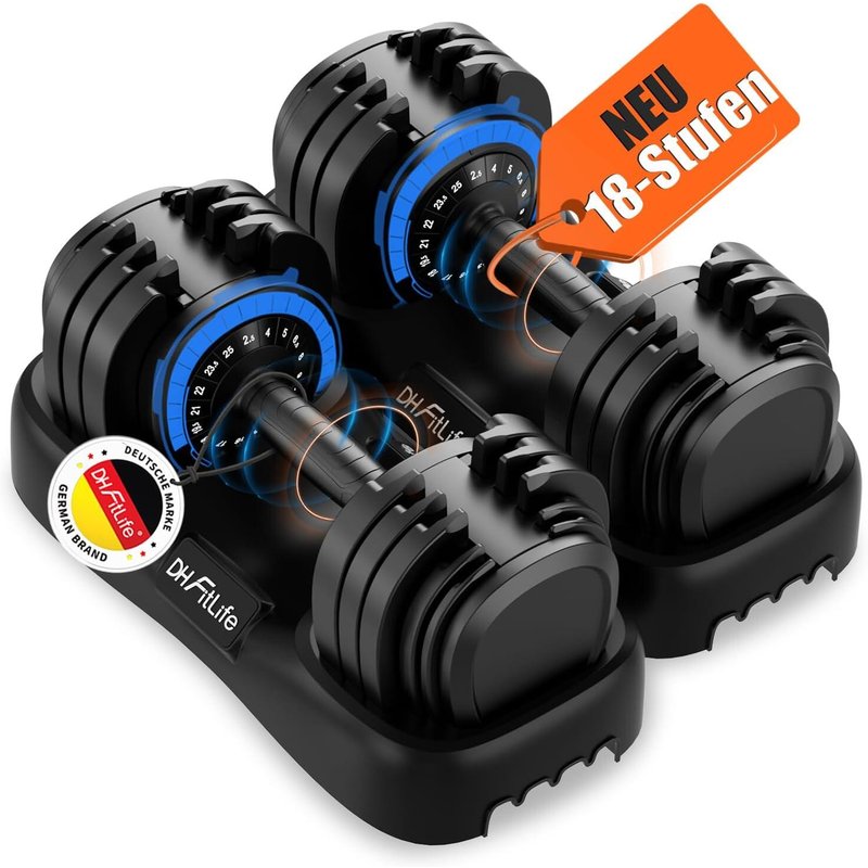 2026 Neu 2 x 25kg verstellbare Hanteln Set, 18 Stufen, 18-in-1