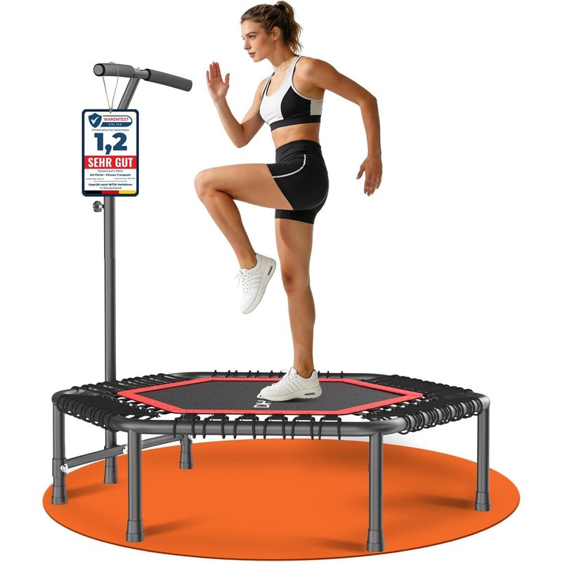 Fitness Trampolin Indoor Ø114 cm, stabil 150 kg mit Handgriff