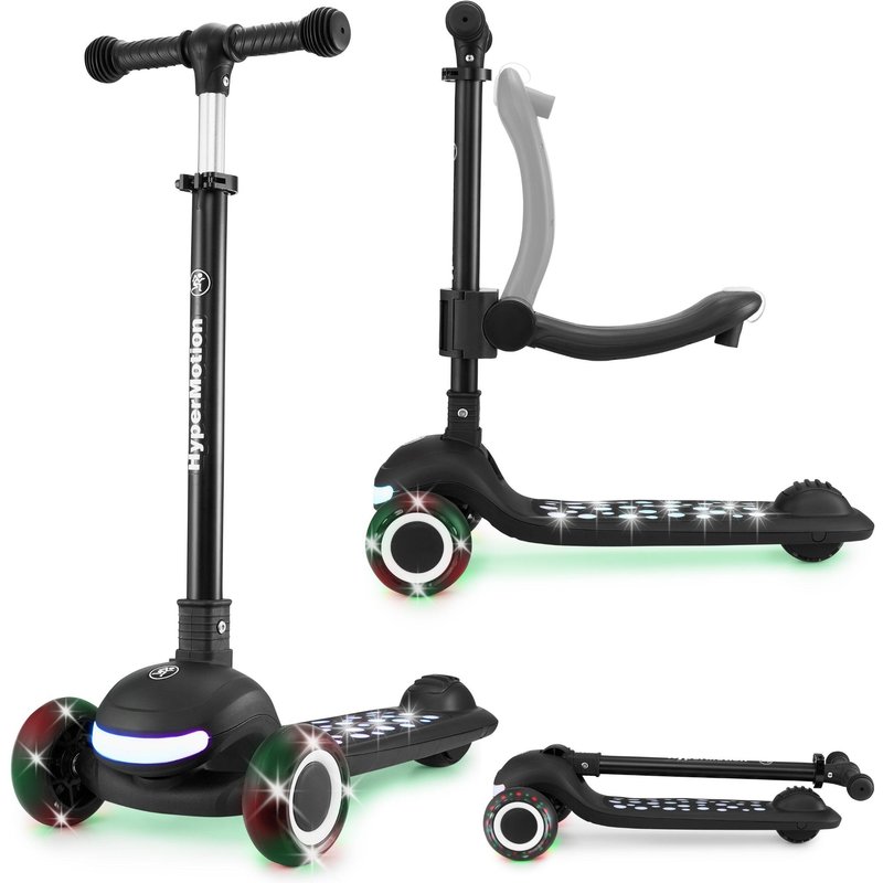 3-in-1 Roller Lumi Schwarz LED Räder Sitz Abnehmbar ABEC-7 Lenker EN71