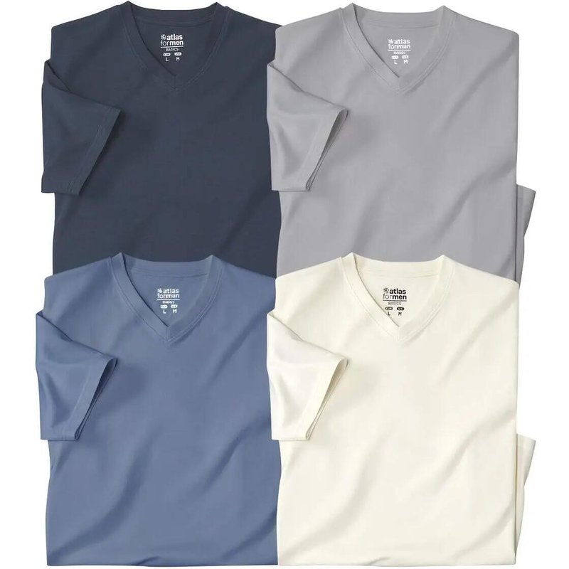 4er-Pack, einfarbige, kurzärmelige T-Shirts mit V-Ausschnitt
