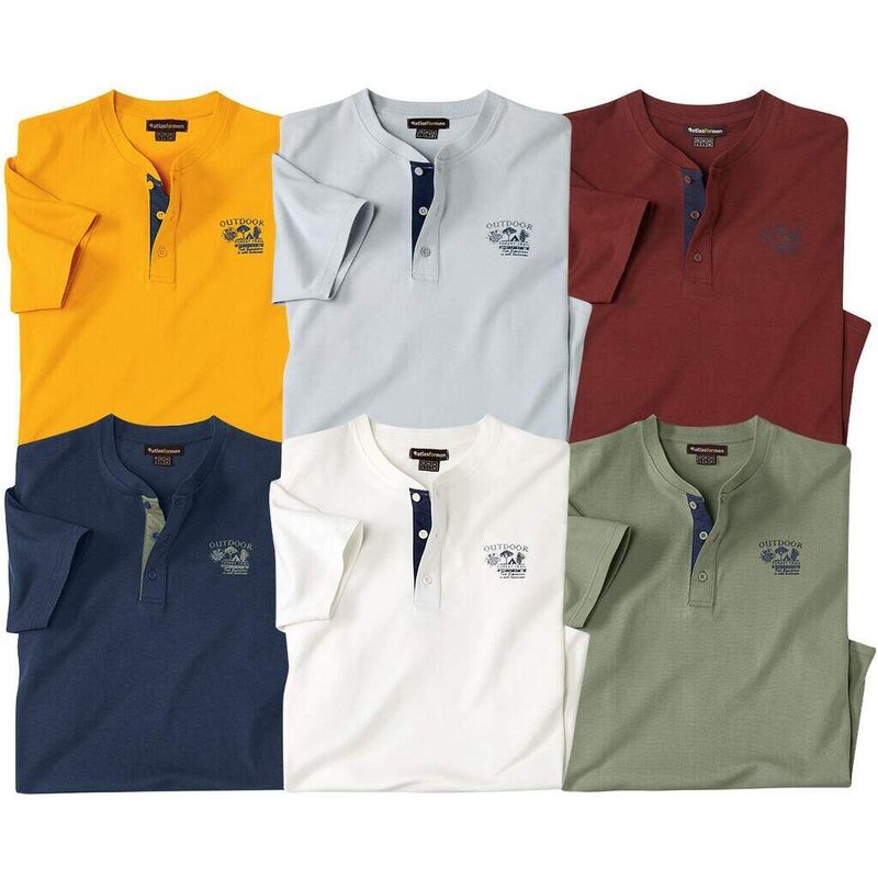 6er-Pack T-Shirts Tunesischer Kragen Outdoor