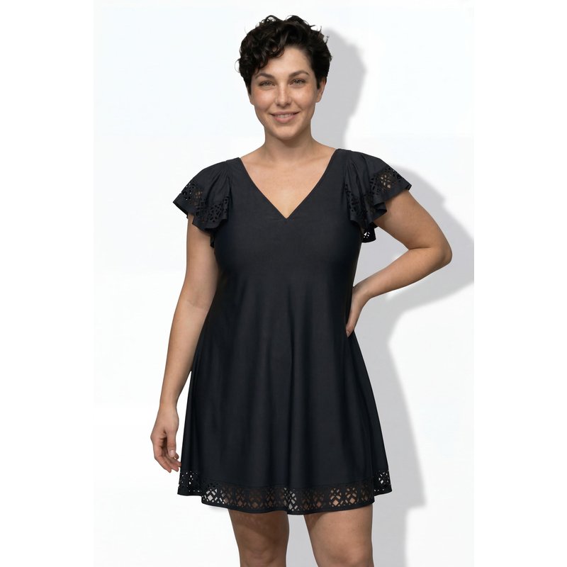 Damen Badekleid Flügelärmel Softschalen Lasercut-Muster Bügel