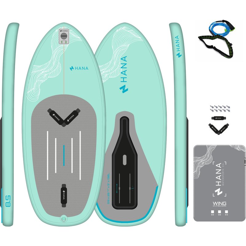 PACK - WINGFOIL BOARD 5'8 x 26 1/2" x 5" - 130l mit Leash L/XL