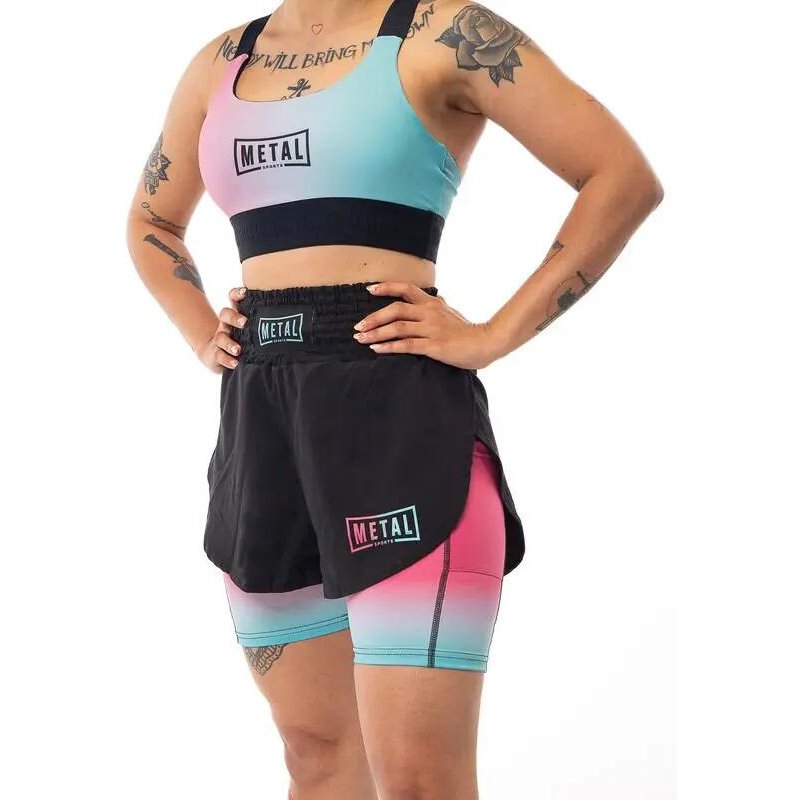 MMA Shorts 2-in-1 Damen Metal Boxe Miami Vibe M