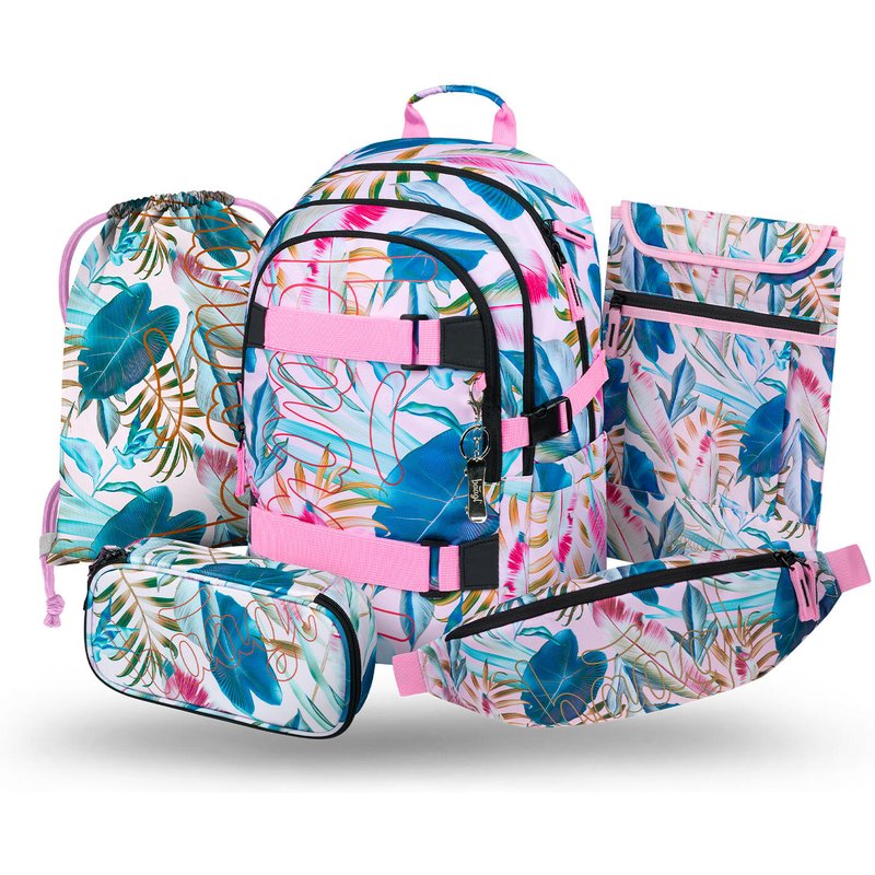 Skate Leafs Schulrucksack-Set 5tlg. inkl. Mäppchen & Laptophülle