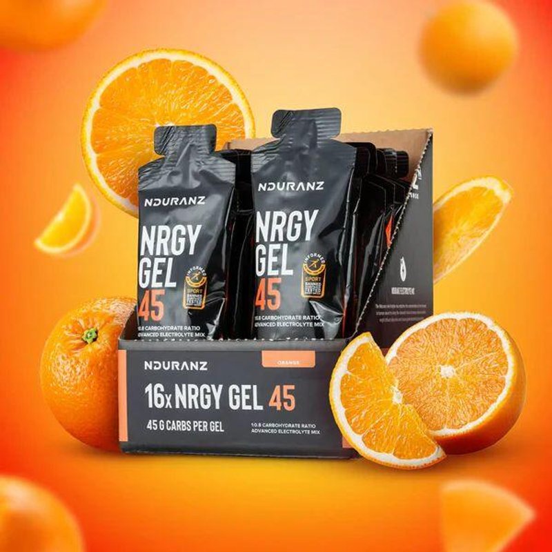 Nrgy Gel 45 Orange Kohlenhydrate Energie Triathlon Laufen Rad Nduranz 16 x 75 g