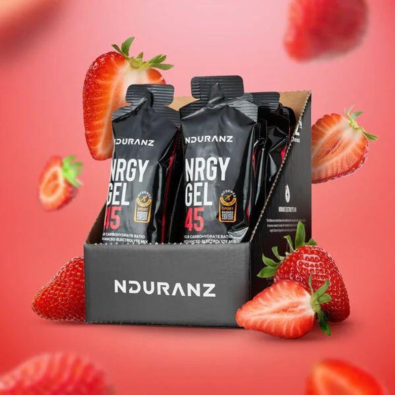 Nrgy Gel 45 Strawberry Kohlenhydrate Triathlon Laufen Rad Nduranz 16 x 75 g