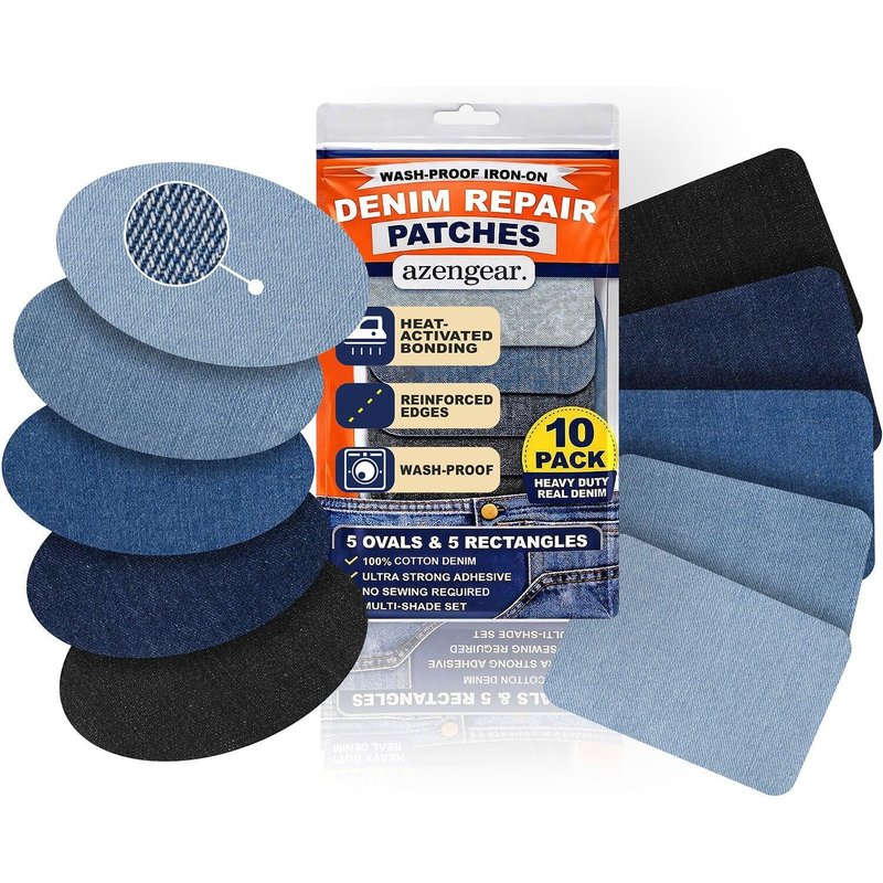 Jeansflicken zum Aufbügeln, Denim-Bügelflicken für Jeans, 10 Stück, waschfest
