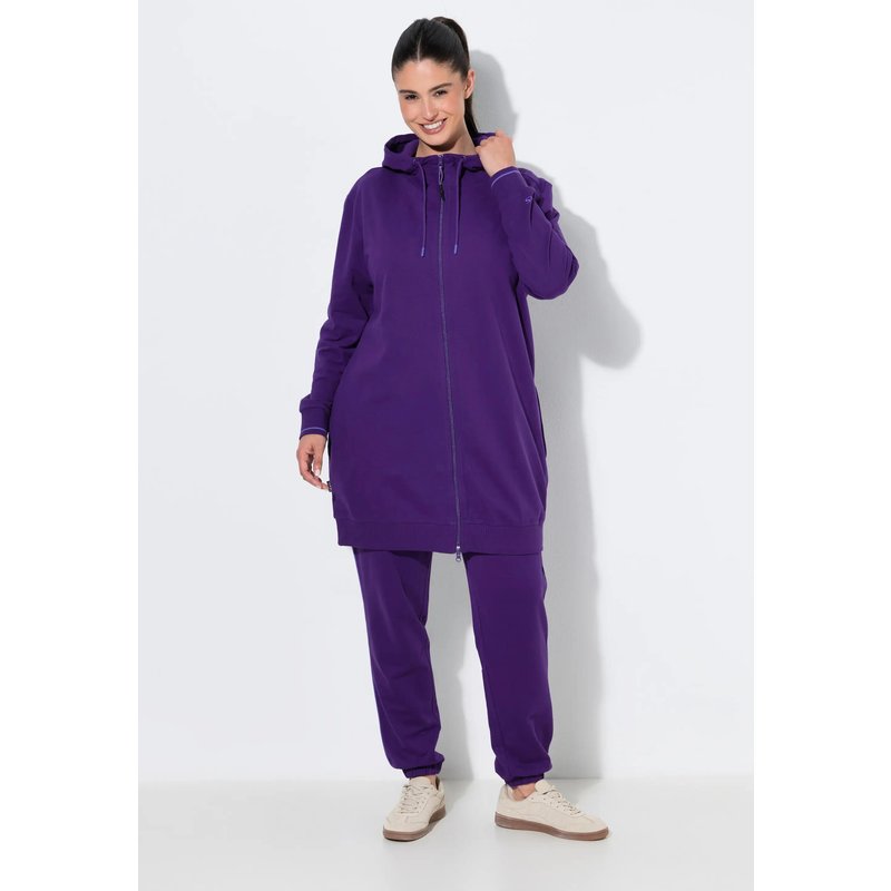 Damen Sweatjacke Zierpaspel Oversized Kapuze 2-Wege-Zipper