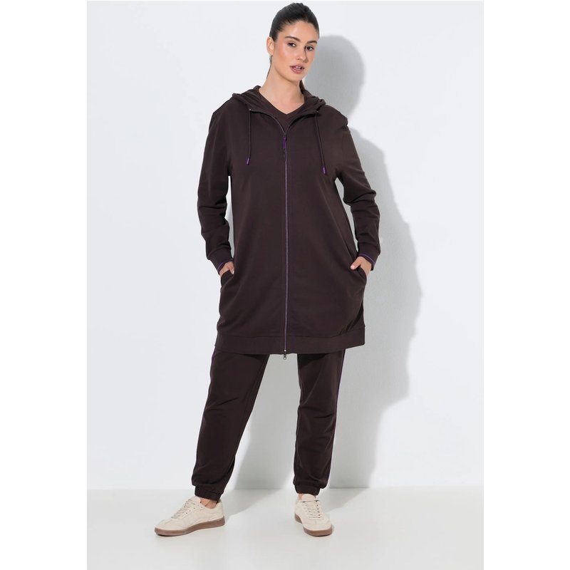 Damen Sweatjacke Zierpaspel Oversized Kapuze 2-Wege-Zipper