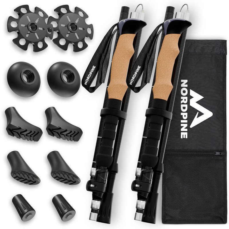 Wanderstöcke faltbar aus Carbon 120 cm mit Korkgriff & Wolframspitze