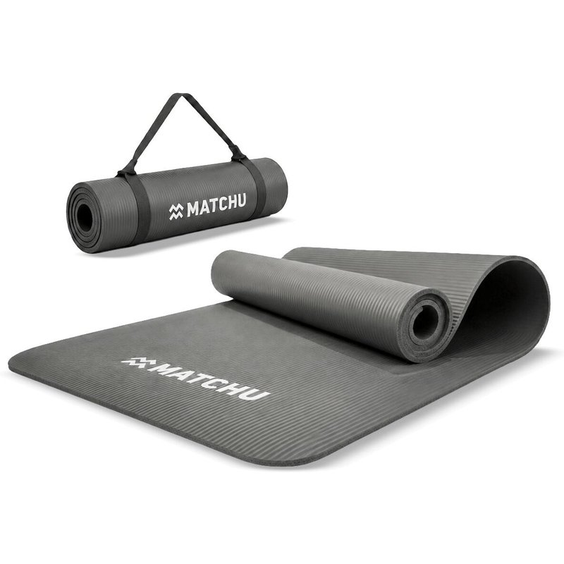 Fitnessmatte - Trainingsmatte - 9mm - Grau - Übungsmatte Inklusive Trageband