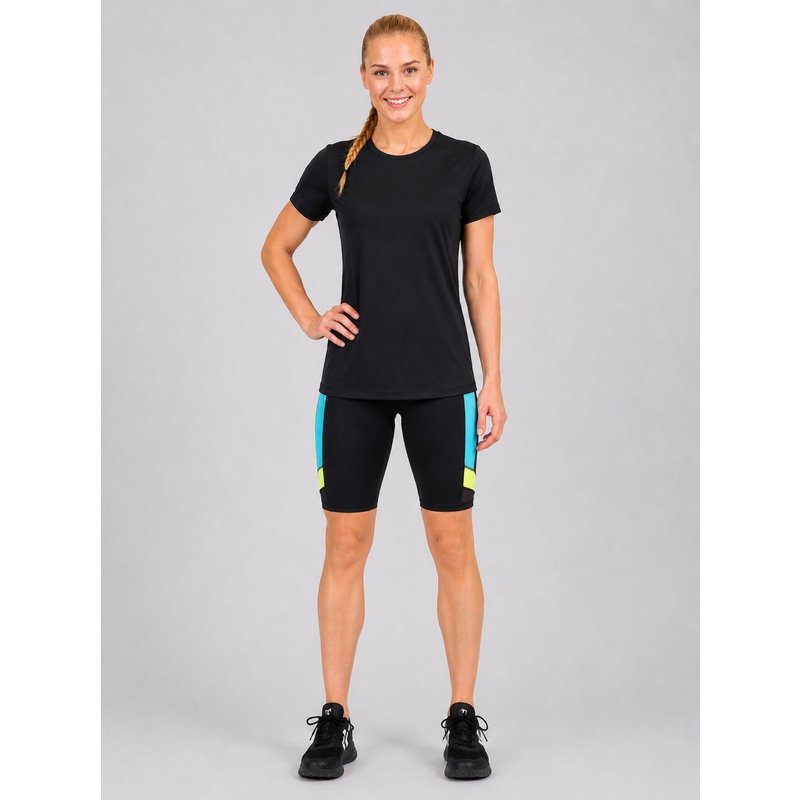 Damen Fitnesshose - Laufhose Kurz Schwarz Neon Red Decoct