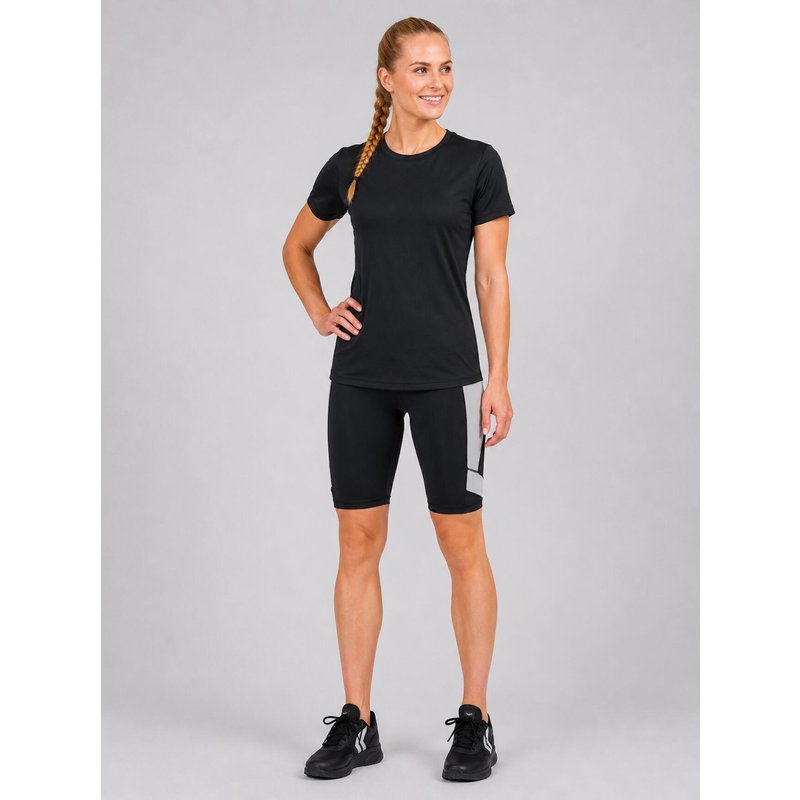 Damen Fitnesshose - Laufhose Kurz Schwarz Grau Red Decoct