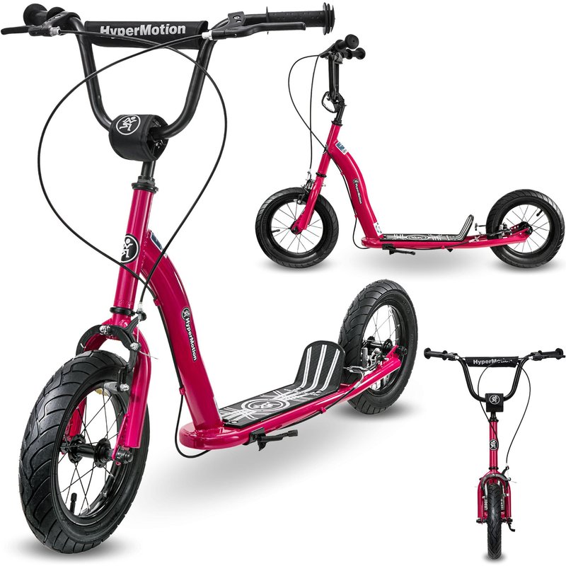 Kinder Tretroller 12 Zoll Luftreifen 2 Bremsen Max 50kg Ab 5 J L115cm Magenta
