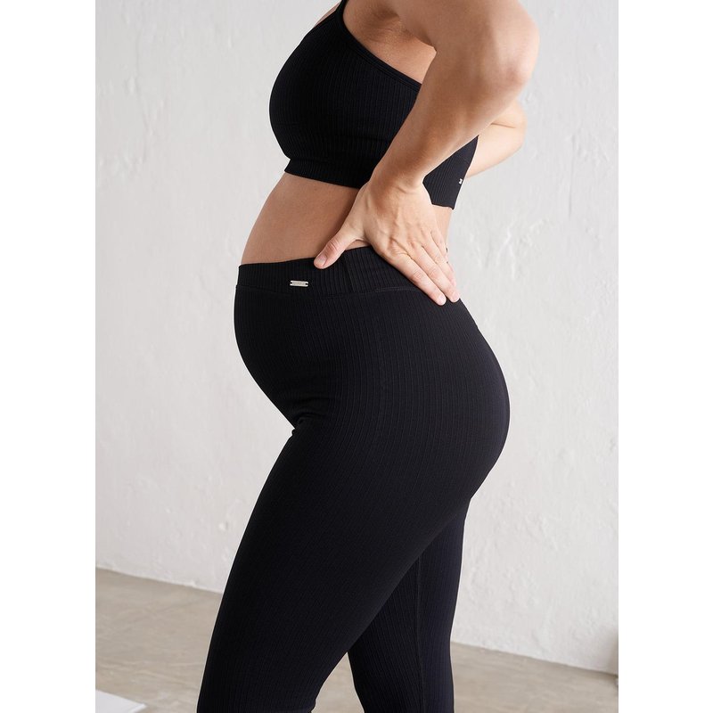 Damen Umstandsleggings Gerippt Nahtlos Schwarz